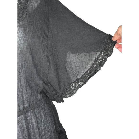 Eberjey NWT Women Solid Liberty Lace Trim Romper Black Crochet Swim Cover-Up S/M - Picture 3 of 8